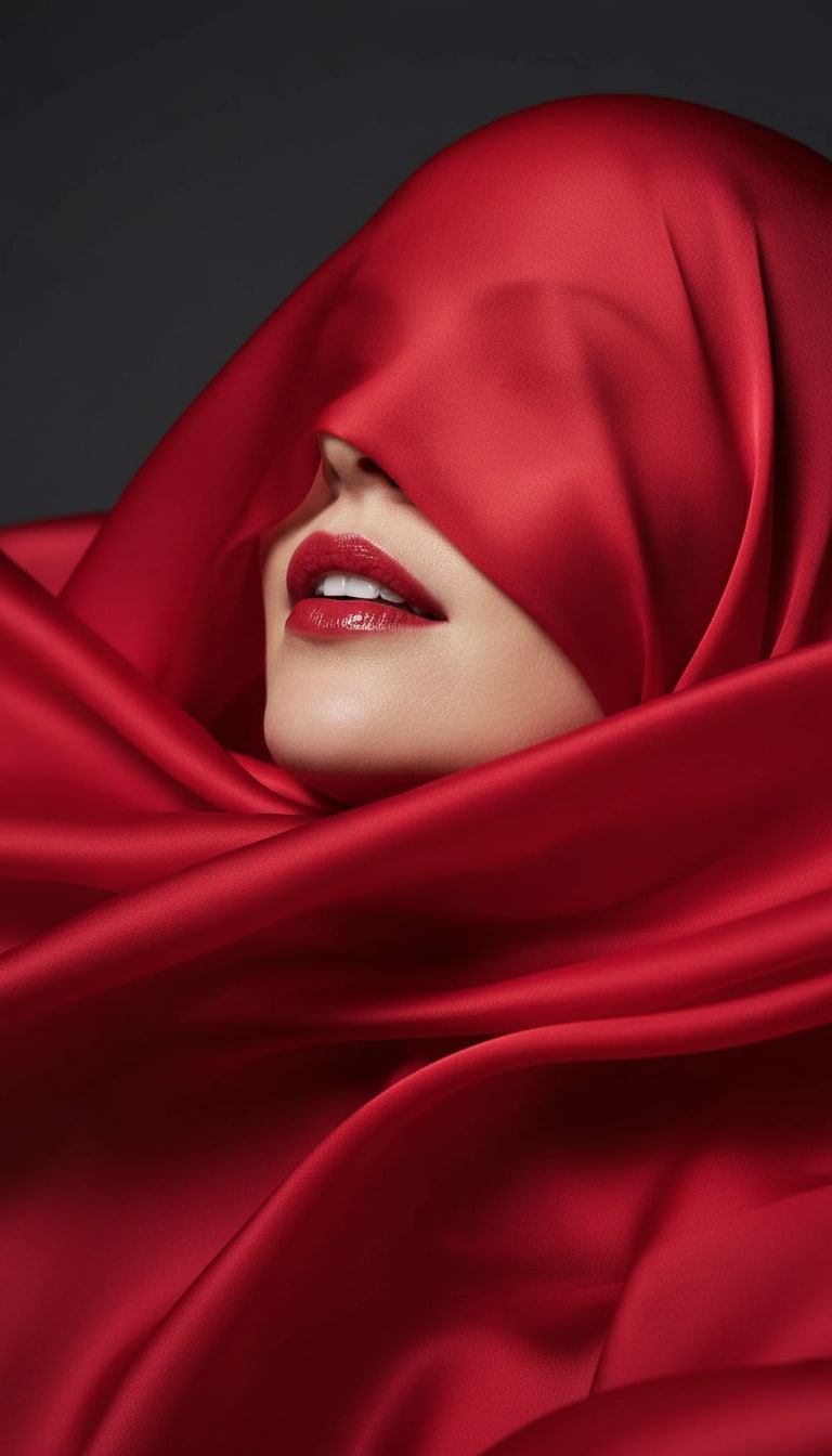 پارچه سرخ، لب‌های درخشان، چهره پنهان و درام