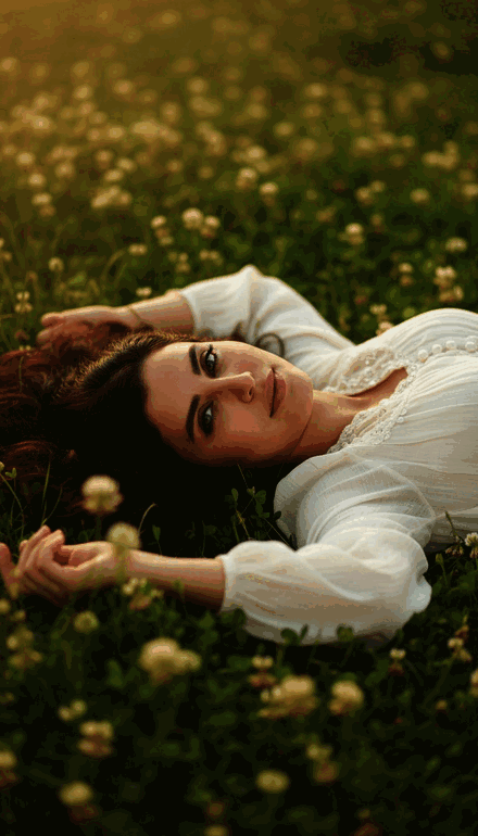 پرتره، طبیعت، نور طلایی، رویایی، گل‌ها