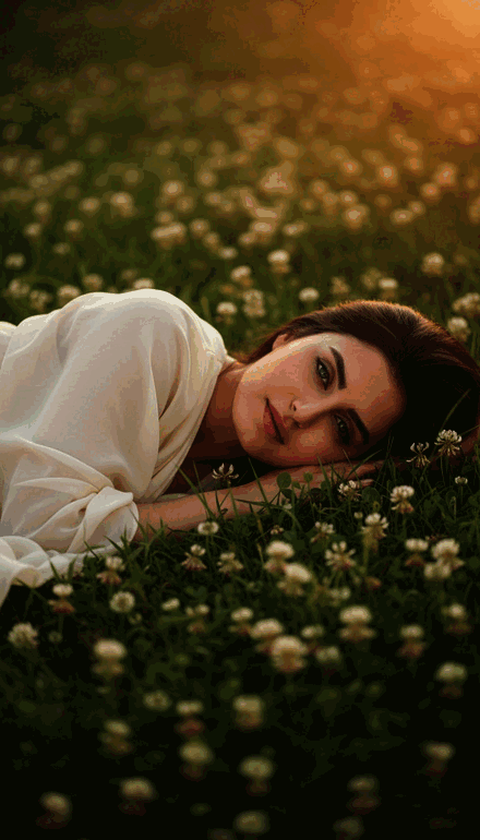 صحنه‌ای آرام در چمنزار با نور گرم