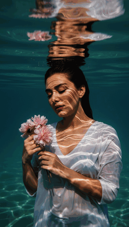 لحظه‌ای آرامش با گل‌های صورتی در آب